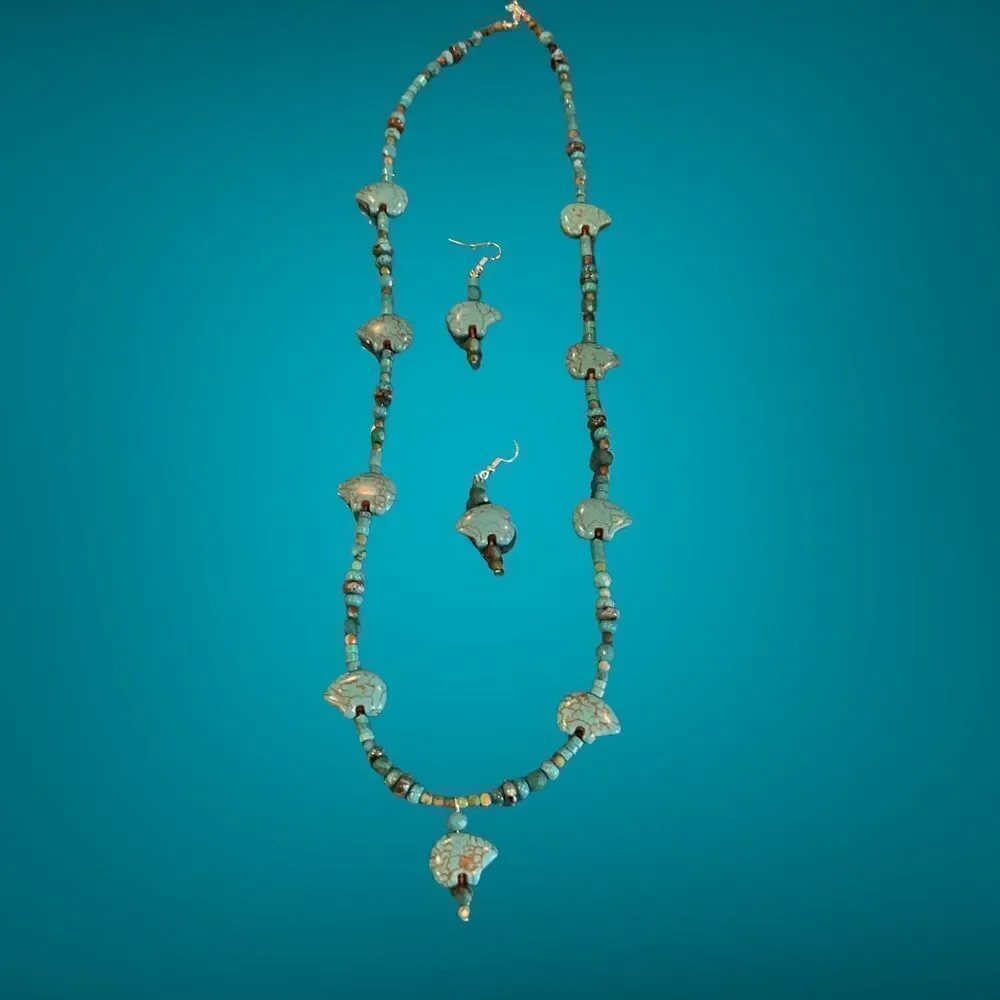 Zuni Bear Fetish Necklace Earring Set